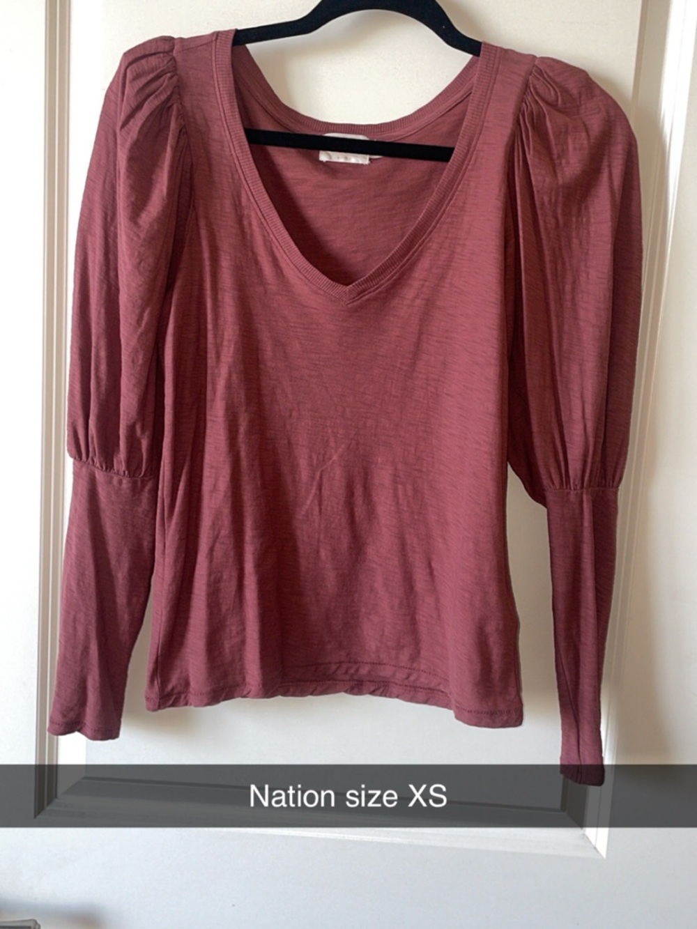 Nation LTD Puff-Sleeve V-Neck Long Sleeve Top - Mauve